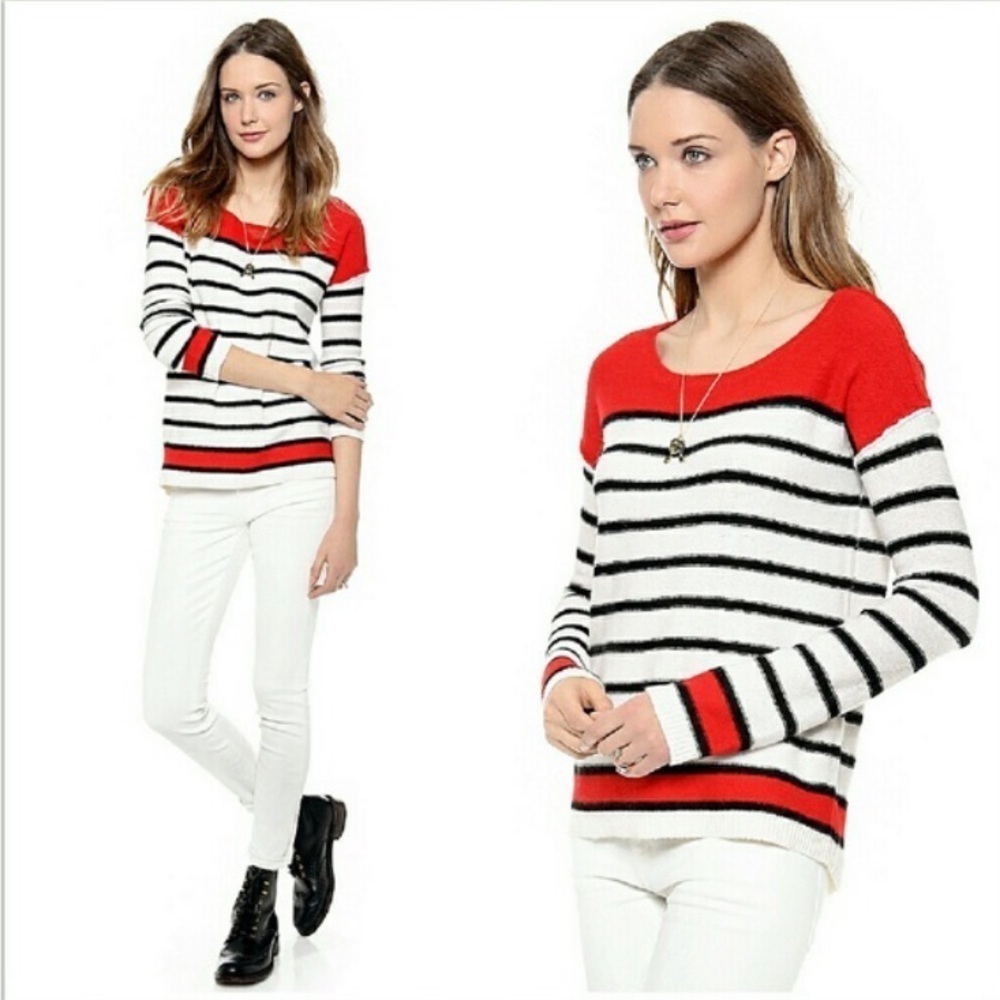 Splendid Stripe Sweater in White/Red